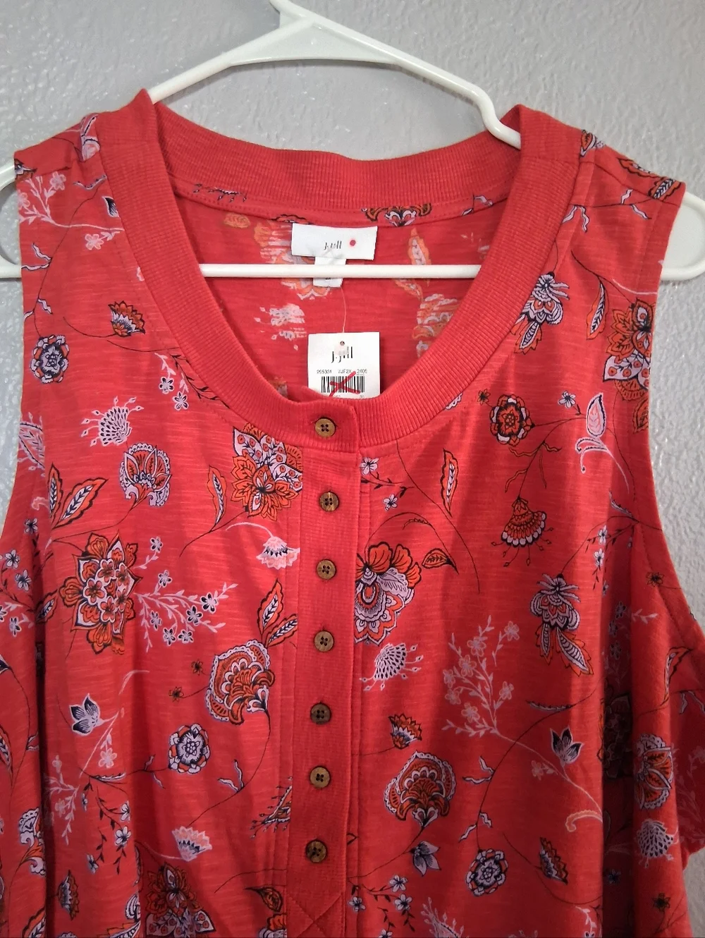 J Jill NWT Floral Henley Tank Cotton Tencel 2X - Picture 2 of 6
